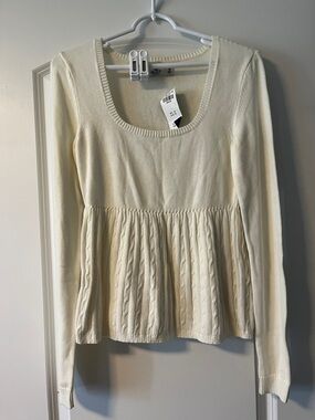 Hollister Cream Cable-Knit Scoop Neck Peplum Sweater